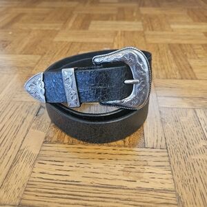 Cobalt Western Leatherbelt XL‎ Siliver Buckle Keeper Tip Canada Black